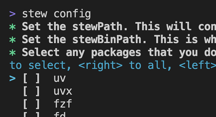 Image of a stew config output